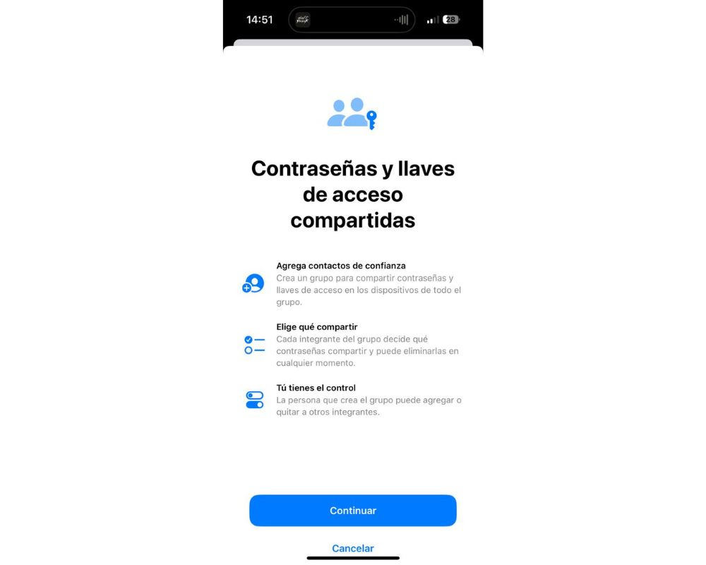 Las personas pueden configurar contraseñas compartidas.