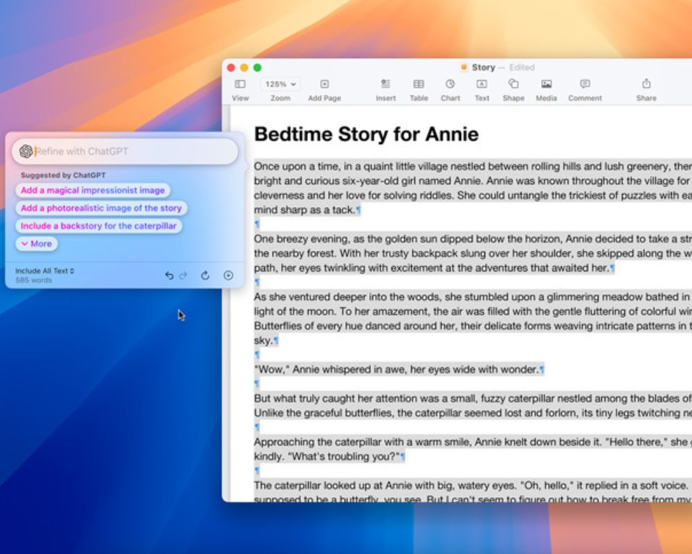 Apple Intelligence podrá conectarse con los servicios de ChatGPT para procesar texto o generarlo.