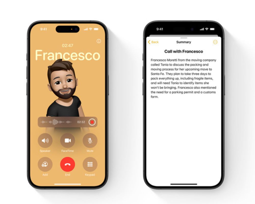 Con Apple Intelligence las personas podrán hacer resumenes de llamadas entre contactos.